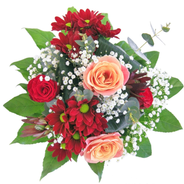 This arrangement enchants with its striking contrast and flowing form, expertly crafted by Highgate's own florists to reflect the neighbourhood's love of elegance and nature. Rich red rosebuds and plush chrysanthemums set a dramatic scene, while creamy apricot roses offer a gentle, inviting touch. Between these, gypsophila glimmers, its minute white blossoms like pearls scattered across a velvet backdrop-bringing to mind the understated beauty found in Highgate's hidden gardens. All set within a crystal-clear glass vase, the bouquet stands tall with a contemporary refinement that suits both modern and classic Highgate homes. The tactile array of silky petals, smooth greenery, and airy gypsophila offers a visual and sensory delight, inviting hands to linger and eyes to wander. Every composition within this display speaks of deep affection, celebration, and life's cherished transitions-be it a housewarming near Swain's Lane or a declaration of love shared quietly by Highgate's historic lanes. The bouquet, in its skillful balance of bold and gentle, is a testament to the artistry and care of the local community.