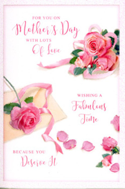 In this image, a Mother's Day card is presented with a floral design that suggests the hand of a careful, artistic florist, the kind you might find near Highgate High Street. The card's main feature is a series of pink rose clusters, spread gracefully across a white backdrop. The roses vary from very pale blush to richer, more saturated rose pink, each bloom at its fullest, with petals layered in soft spirals and curling slightly at the edges. Their texture appears plush and velvety, inviting the imagination to fill in their delicate fragrance. Around the main bouquets, loose petals are arranged in an apparently casual but harmonious pattern, as though they have settled naturally where they fell, recalling the way petals might gather near a vase on a sunny windowsill above Hampstead Lane. A slender ribbon in a soft pastel tone threads around the largest group of roses, its gentle loops adding a sense of motion and finishing detail, evoking the final step of tying a bow on a bouquet prepared for same-day delivery. The lighting is even and gentle, with subtle shadows that give the design depth while maintaining a tranquil atmosphere. Sweeping calligraphy adds a heartfelt Mother's Day message, its curving lines mirroring the shapes of the petals and ribbon, integrating words and imagery into a single expression. The overall effect is one of quiet elegance and emotional warmth, capturing the feeling of gratitude and care that accompanies a thoughtful Mother's Day gesture in Highgate.