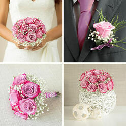 In this image, the bride's bouquet takes centre stage, nestled lovingly against the delicate fabric of a lace wedding dress. A lush gathering of blush pink and lilac roses forms the heart of the design, each bloom velvety and perfectly cupped, with petals that seem to glow softly in the natural light. The pink hues speak of warmth and affection, while the lilac tones add a hint of modern romance, reminiscent of the gentle colours you might catch at dusk over Highgate's leafy rooftops. Surrounding the roses, a generous halo of white gypsophila creates a light, cloud-like frame, its myriad tiny blossoms softening the bouquet's outline and giving it an ethereal, almost floating quality. The stems are bound neatly, disappearing just out of sight, yet you can sense the comforting weight of the flowers resting in the bride's hands as she stands ready near Waterlow Park or prepares to walk down the aisle of a local church. The gown's lace, intricate and finely detailed, complements the delicacy of the gypsophila, echoing its tiny star-like shapes. Gentle, diffused light washes over the scene, making the creamy whites and pastel tones dance together in a subtle play of shadow and highlight. The overall mood is one of tenderness and poised joy, as if this bouquet has been crafted to hold the emotional essence of the day. It feels like a floral reflection of shared promises-soft, sincere, and enduring-perfectly in tune with the character of a Highgate wedding where elegance and heartfelt emotion meet.