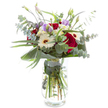 This sophisticated bouquet captures the quiet refinement of Highgate-a blend of classic beauty and contemporary charm. At its core, plush deep red roses bloom with passion, offset by crisp white Gerbera daisies that evoke purity and brightness. Scattered among these are light lavender lisianthus, some gently ruffled and others still closed, suggesting optimism and quiet joy, much like a walk through the nearby Highgate Wood in spring. Eucalyptus leaves in silvery rounds add subtle scent and texture, their cool tones harmonising beautifully with glossy, structured emerald foliage. Feathery greens peek out, lending a garden-fresh feel, all expertly cradled in a sleek glass vase through which each fresh stem stands distinct. Ideal as a gift for birthdays, anniversaries, or as a graceful addition to any Highgate home, this arrangement is crafted to deliver a sense of calm celebration. Every detail, from petal to fragrance, reflects the care and artistry of a neighbourhood florist, embodying the best of N6 in bloom.