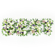 A tender, horizontal memorial piece spells the word SON in three carefully formed floral letters, presented against a clean white backdrop. Each letter is densely packed with pale, comforting blooms: large, crisp white chrysanthemums and anemone-like flowers with striking dark centers anchor the composition and draw the eye, their rounded petals giving a quiet, dignified presence. Interspersed among the whites are soft lavenders and pale purples that add warmth without overpowering the overall serenity - small clusters of lavender-hued filler and ruffled mauve carnations give gentle depth and a sense of layered texture. The edges of every letter are softly framed with feathery green fern fronds, their delicate fronds creating a natural lace that both defines and cushions the shapes. Scattered within the letters are compact green button chrysanthemums that lend fresh pops of verdant colour and a reassuring, earthy weight. A dark grey structural base peeks through in places, giving the letters a clear form while allowing the flowers themselves to remain the focus. In soft morning light the arrangement feels almost whisper-quiet, the white petals suggesting peace and the faint perfume of roses and lisianthus - subtle, clean, and calming - filling the imagined air. As a local Highgate florist would note, pieces like this are designed to speak when words are hard; they are personal markers of love and remembrance for services held at nearby chapels or a family farewell in Waterlow Park's gentle shadows. The craftsmanship is evident in the balance of colour, the thoughtful textural contrasts, and the implied comfort these blooms offer to mourners and friends alike.
