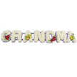 The photograph shows a bespoke floral tribute spelling out GRANDMA in large, upright block capitals, displayed in a straight row against a bright white background so that every nuance of colour and texture stands out clearly, as it might in a Highgate ceremony room. Each letter is covered in a dense layer of white chrysanthemums or similar small, round blooms, the blossoms closely packed so that their soft petals form a smooth, cushion-like surface that feels gently comforting. Beneath the white flowers, a fine border of pale lavender or light purple blossoms traces along the lower edge of each letter, adding a hint of pastel colour and helping to define the contours, reminiscent of the gentle tones seen around Highgate Cemetery's stonework and greenery. On the G, a neat cluster of three deep red roses rests on the lower left curve, the rich crimson petals and dark green leaves creating a striking symbol of love, sorrow, and gratitude. The first A bears two yellow-green orchids with delicately marked reddish-brown centres, set along its crossbar for a modern, elegant accent that contrasts beautifully with the white chrysanthemum base. The central letters R, N, and D are kept unadorned, their white surfaces edged in lavender to maintain a serene, understated look. The M introduces another trio of deep red roses tucked into its lower right, echoing the sentiment of the G and gently leading the eye across the arrangement. The final A repeats the two yellow-green orchids, giving a sense of balance and completion. A slim dark green or black metal frame runs behind and above the letters, holding the design together without drawing attention. This GRANDMA arrangement serves as a touching, personalised funeral tribute for families in Highgate, offering a peaceful expression of remembrance for a cherished grandmother.