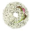 Captured in a clean, minimalist style, this image features a circular funeral wreath resting on a spotless white background. The wreath is made entirely of Baby's Breath, with innumerable tiny white gypsophila flowers clustered so closely that they form a dense, cloud-like band. The texture is airy yet substantial, a thick cushion of small blossoms that gives the impression of softness you could almost sink your fingertips into. The inner circle is left open and perfectly round, an area of untouched space that adds a sense of quiet pause and contemplation. Anchored on the lower right side of the wreath are two striking calla lilies, which bring a deep, emotional contrast to the ethereal white. Their petals curl into elegant trumpets, richly coloured in dark burgundy and magenta tones at the outer edges. As the colour moves inward, it softens through muted red into green, finally blending with the slender, vibrant green stems. The stems stretch and curve inward with a gentle, almost protective gesture, emerging from the blanket of Baby's Breath as though naturally rooted there. The lighting is bright, even and shadow-soft, keeping the whites crisp while allowing the darker hues of the callas to appear smooth and velvety. This understated yet expressive wreath would suit a funeral or remembrance service in Highgate, perhaps chosen by a family wanting a simple, elegant tribute for a ceremony near the village centre. The combination of delicate gypsophila and bold calla lilies feels like a visual expression of peace surrounding a core of deep, abiding love.