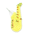 In this carefully lit photograph, a full, life-sized saxophone is interpreted entirely in flowers, standing upright against a plain white background so that its form is crystal clear. The body of the instrument is made from a dense covering of sunny yellow chrysanthemum florets, each tiny bloom contributing to a soft, almost velour-like texture that hugs every curve from the narrow neck down to the wide, flaring bell. The yellow tone feels warm and uplifting, like a shaft of light falling across Highgate Wood on a bright day, and provides an immediate sense of cheerfulness amid the formality of a funeral piece. Scattered across this golden surface, small rounded red rosebuds and miniature roses are positioned at intervals where the keys, buttons, and metal details of a real saxophone would appear. These deeper red accents add both dimensional interest and emotional resonance, hinting at love, admiration, and treasured memories of music shared. Slim threads of greenery, including trailing foliage and fine grass-like strands, weave around portions of the outline, especially along the graceful bend of the neck and the rim of the bell, as though sketching the path of a gentle jazz solo. Near the top left, at the mouthpiece area, a few thin wires and stems extend upward, discreet evidence of the support structure that allows the floral instrument to stand so confidently. This bespoke design seems made for a Highgate funeral or memorial service, an ideal tribute for a saxophonist, band member, or passionate music lover whose life's soundtrack still echoes in the hearts of those they leave behind. The combination of glowing yellow and rich red makes the piece both consoling and celebratory, a floral echo of the music they loved.