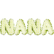 A playful yet tender interpretation of the name NANA appears in three-dimensional, pale green lettering set against a clean white backdrop. Each capital letter is formed from tightly clustered, small rounded segments - like miniature green pearls or button-style blooms - giving the surface an almost cellular, gently bumpy texture. The soft chartreuse tones, reminiscent of fresh lime or the pale inside of a cucumber, create an inviting, organic look that feels both whimsical and comforting. Subtle shadows from even studio lighting reveal the letters' soft contours and the careful layering of those tiny clusters, suggesting the touch of an experienced hand in arranging each unit so the whole reads clearly from a distance. The overall mood is nurturing rather than formal; the colour and texture evoke homey kitchens, garden-picked produce, and the wholesome warmth of a grandmother's care. In a neighbourhood like Highgate, where community markets and green spaces such as the Highgate Farmers' Market and Waterlow Park encourage a love of natural ingredients, this fresh-toned tribute could easily sit alongside memories of family meals, recipes passed down through generations, or a celebration of a life defined by gentle nourishment. The design's tactile quality invites touch and memory, while the neat, readable letterforms keep it elegant and deliberate. If used to accompany an article on comforting family traditions, seasonal recipes, or a tribute to a nurturing matriarch, the piece communicates vitality, grounding and warmth - a visual whisper of the sustenance and sweetness every Nana brings to a household.