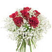 Gracefully poised against a white background, this hand-tied bouquet embodies the spirit of romantic simplicity found in Highgate's tree-lined streets. At the heart lie six rich crimson red roses, their petals lavish and velvety, spiraling into fullness and radiating warmth with every curve. Flanking and cradling the roses, a profusion of airy white gypsophila softens the bouquet's silhouette, creating a gentle, almost ethereal haze akin to early morning fog drifting through Waterlow Park. The fresh, verdant stems below are bundled neatly, as one might find displayed in a Highgate flower market on a crisp spring morning. Together, the radiant reds and soft whites create a palette of affection and sincerity-perfect for personal milestones, small yet meaningful celebrations, or those moments when words fail to express the heart's intent. With every detail meticulously arranged by skilled local florists, this bouquet offers a quiet confidence and refined charm, inviting warmth and joy into homes and hearts across the Highgate area.