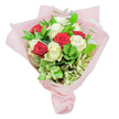 Resting elegantly on a simple white background, this floral bouquet radiates sophistication, blending deep reds and creamy whites in a harmonious dance evocative of evenings in Highgate Village or celebratory brunches near Waterlow Park. The symmetrical dome of over a dozen fresh roses-half lush crimson, half luminous ivory-captures the spirit of true affection and joyful new beginnings. Each rose is wrapped in tender layers of variegated greenery, including soft eucalyptus and sturdy garden leaves, which add texture and natural movement to the bouquet. The stems are neatly encased in pastel pink tissue, gathered in gentle folds that reflect the bouquet's delicate colour palette and serene atmosphere, much like the tranquil corners of Queen's Wood. Expertly designed for anniversaries, Mother's Day, or moments of gratitude shared across the Highgate community, this arrangement balances passion, delicacy, and a touch of spring in every bloom. Crafted with local knowledge and care, it represents the artistry and heart found in every hand-tied creation from your neighbourhood florist.