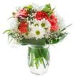 Effortlessly blending joyful tones with composure, this bouquet radiates warmth and positivity-just like a sunny afternoon enjoyed in a quiet corner of Highgate Wood. Fluffy coral carnations spread a lively energy from the arrangement's centre, their ruffled texture catching light and shadow with each curve. Crisp white daisies and intricate chrysanthemums surround them, their vivid green centres bright and hopeful. Intertwined, fine sprays of baby's breath cast a soft veil across the bouquet, smoothing lines and adding delicate movement. The design is cradled by deep green, glossy foliage, reminiscent of the shaded gardens that scatter Highgate's leafy lanes. Slender stems of greenery weave upward, enriching the bouquet's organic structure. Set in a clear glass vase, the strong stems shimmer beneath pure water, offering a sense of vibrant cleanliness. Every detail suggests intent and artistry-Flowers Highgate's local touch ensuring each bloom feels personal, fresh, and ready to bring a smile to anyone celebrating a birthday, offering thanks, or marking a day of quiet joy throughout the N6 area.